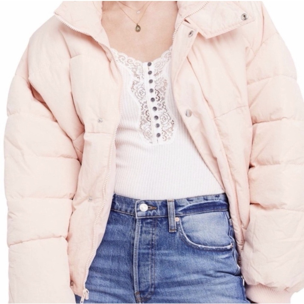 Free People Cold Rush Puffer Jacket Blush Pink Size S Quilted Boho Cabincore